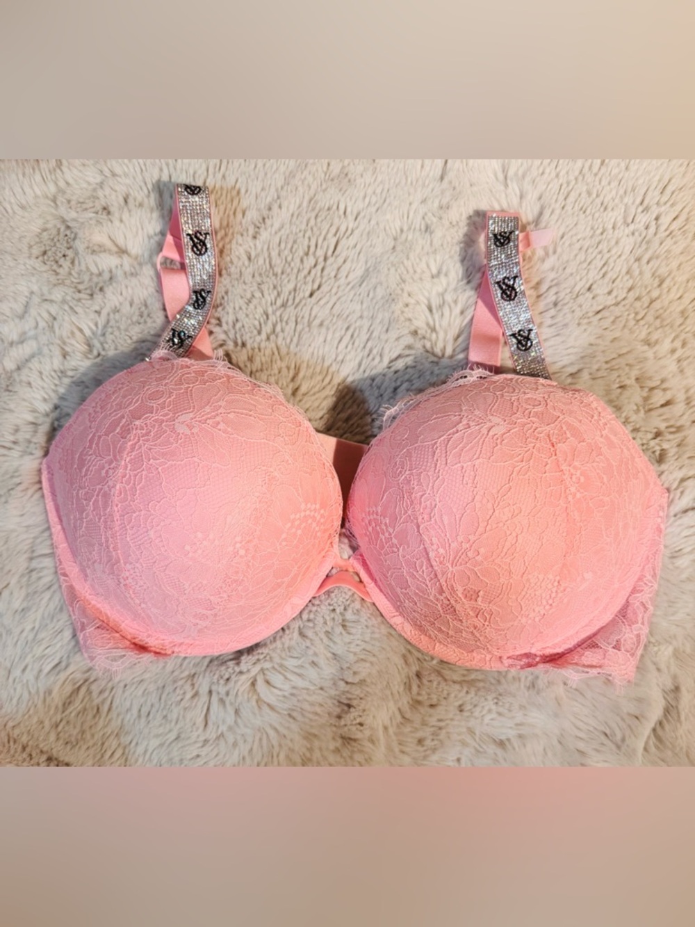 Victoria's Secret Pink Lace Push-Up Bra with Crystal-Embellished Straps 40D